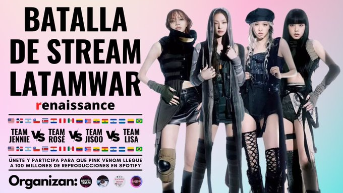 TheBlinkFanbase's tweet photo. PINKVENOM STREAMING LATAMWAR

50 minutos de haber empezado ¿Cómo vamos @BLACKPINK__TEAM ? si aun no se unieron háganlo AHORA

🗓️Hoy 01 al 3 de septiembre 
Horarios: 
6:00 PM 🇨🇷🇭🇳🇸🇻🇳🇮🇬🇹
7:00 PM 🇵🇪🇵🇦🇪🇨🇨🇴🇲🇽
8:00 PM 🇨🇺🇵🇷🇩🇴🇻🇪🇧🇴 
9:00 PM 🇺🇾🇦🇷🇧🇷🇨🇱🇵🇾

#PinkVenom #BLACKPINK https://t.co/xzfFuJuq7W