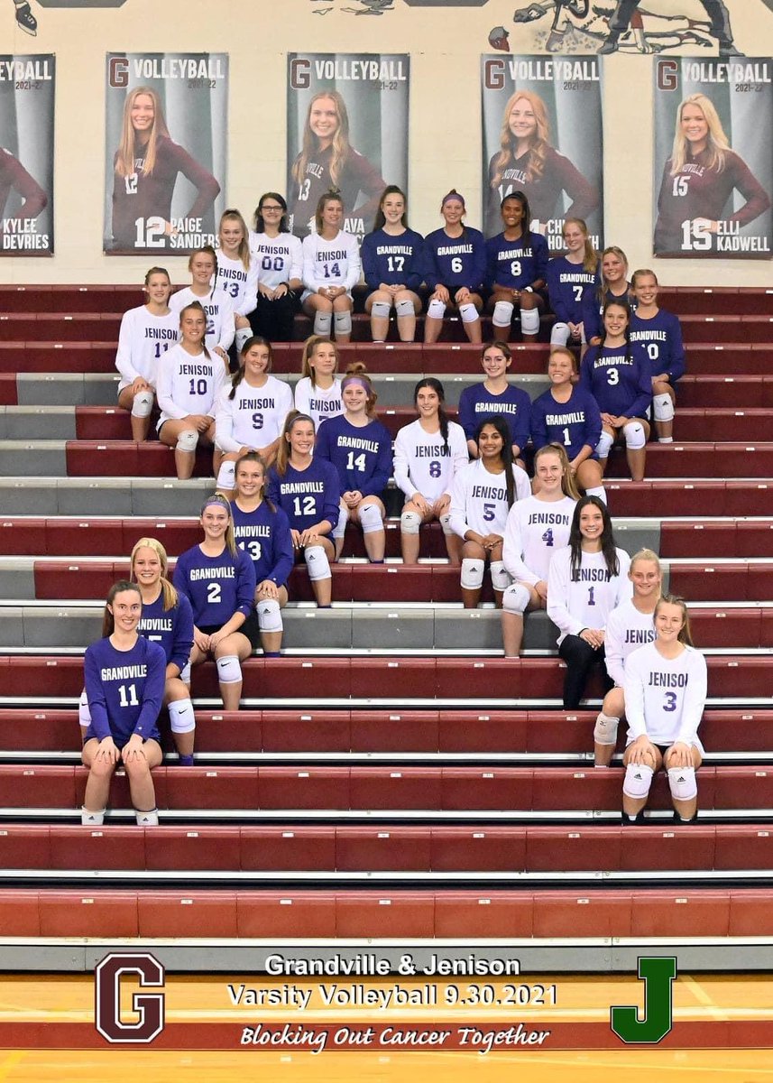 We will be blocking out cancer again!
Sale will end September 11th to get t-shirts in for our game vs. Jenison September 22th @ Jenison High School. 

Grandville will be WHITE this year! 🤍
Check out the link to order below ⬇️ 

…isongrandvillevbfight22.itemorder.com/shop/home/