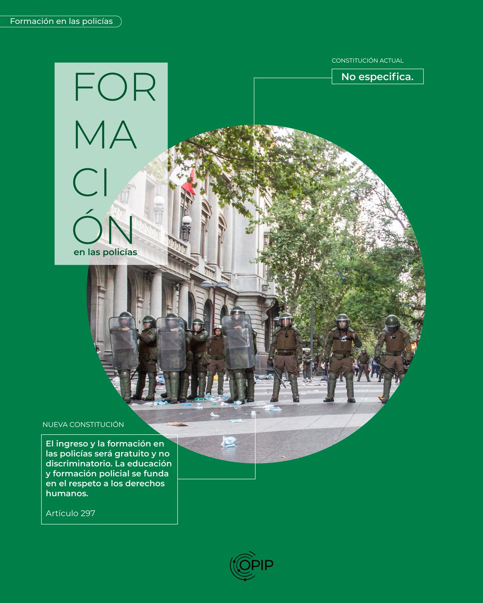 opipchile's tweet photo. Que la #formación de las policías esté fundada en los derechos humanos, significa un cambio positivo en la concepción de estas instituciones y agentes estatales, ya que funcionará como columna vertebral en la acción policial.

👇🏻🧵 (1/3) https://t.co/SWK1eOfROK