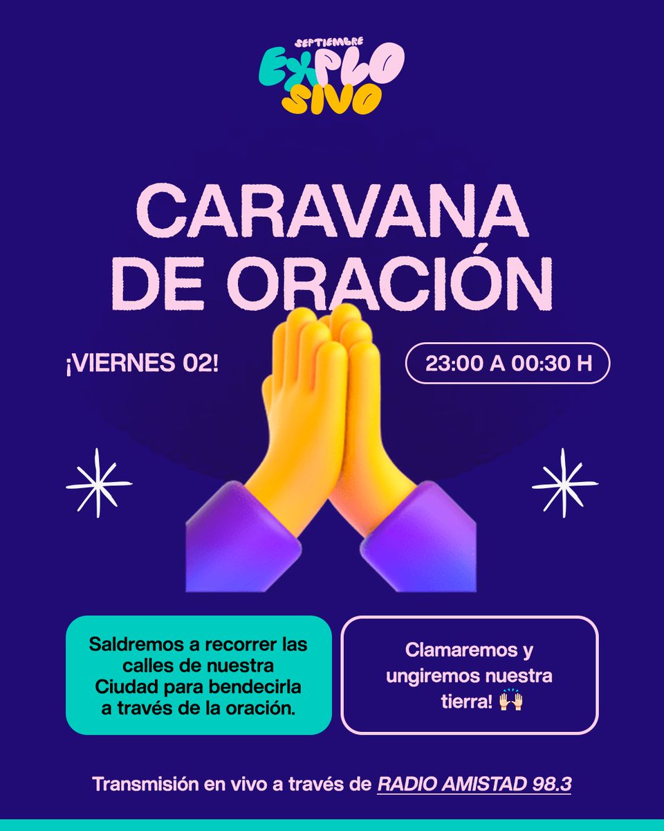 Mañana Viernes 2 de Septiembre desde las 23:00 hasta las 00:30 hs Argentina estaremos unidos en un clamor por nuestra ciudad. ¡Transformaremos a Córdoba en un altar de oración!
Recorreremos la ciudad, ungiendo la tierra y declarando palabras de bendición sobre ella!