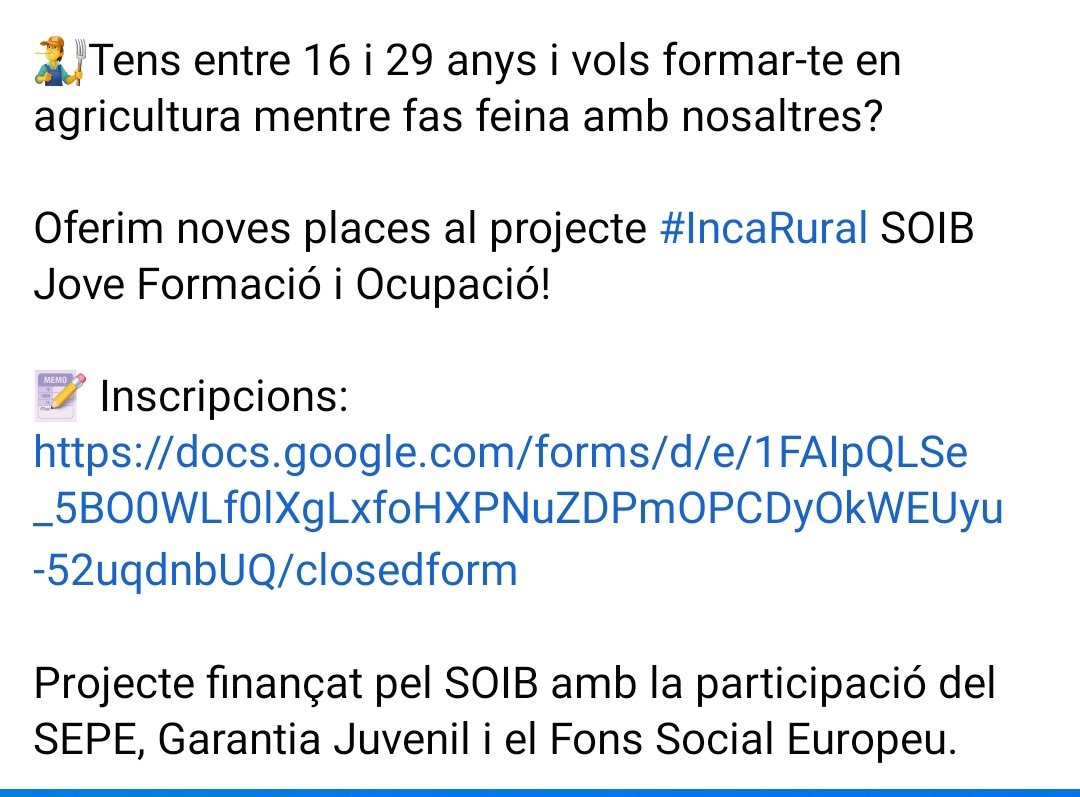 IncaPsiquiatria's tweet photo. 📢 Formación Dual para jóvenes hasta 29 años! @incaciutat #IncaRural @SOIBgoib https://t.co/aTvyxMmnTs