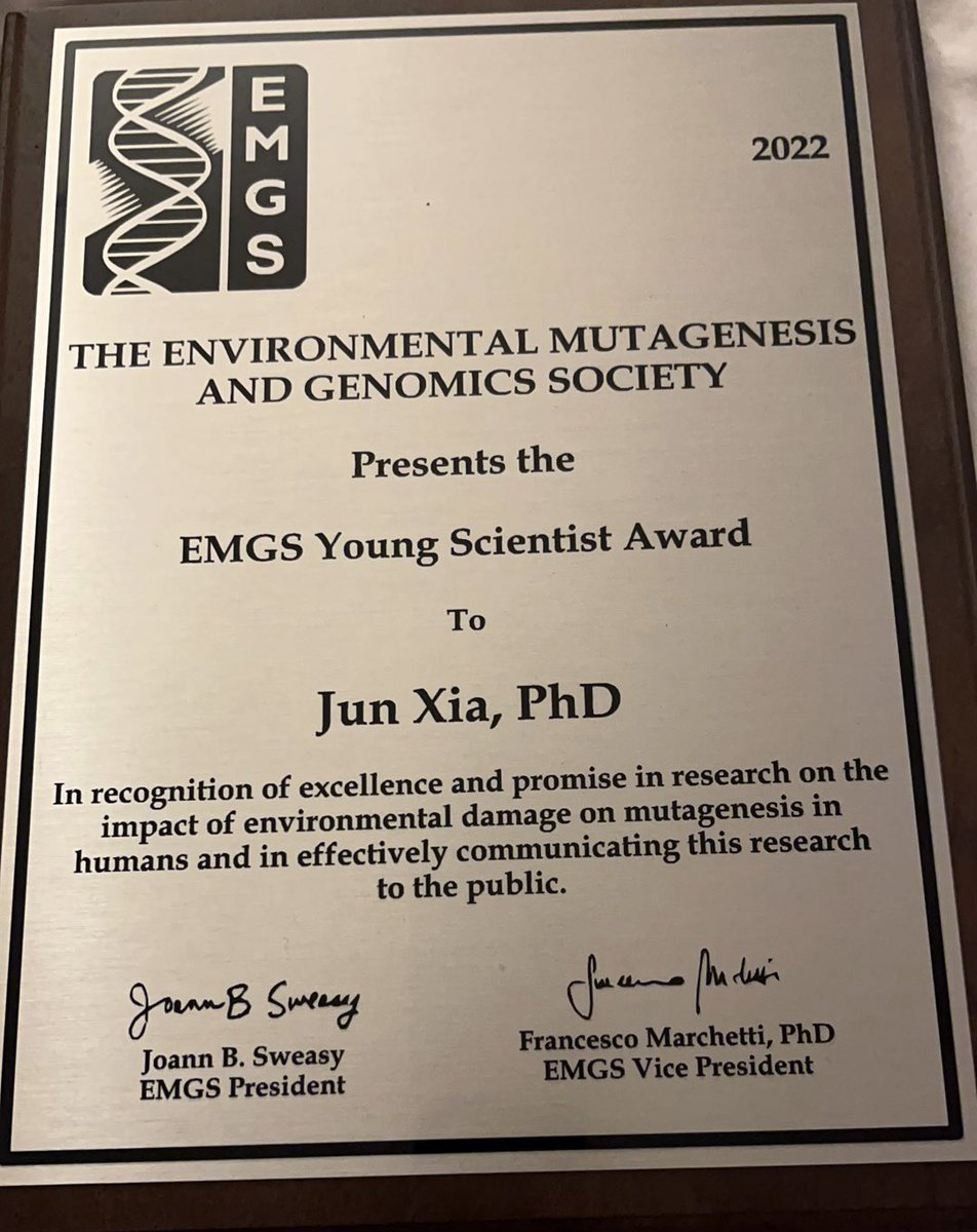 Jun Xia (@junxia_dna) on Twitter photo thrilled to accept the young scientist award from <a href="/EMGSUS/">Environmental Mutagenesis and Genomics Society</a> and share my research at #ICEM2022 . fantastic meeting, spectacular talks, and incredible city!can’t wait to see you all next year in Chicago! thrilled to accept the young scientist award from <a href="/EMGSUS/">Environmental Mutagenesis and Genomics Society</a> and share my research at #ICEM2022 . fantastic meeting, spectacular talks, and incredible city!can’t wait to see you all next year in Chicago!