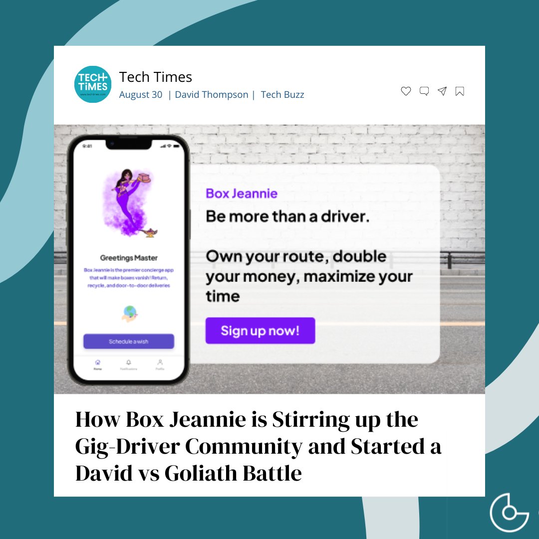 corewareus's tweet image. Taking the world by storm, Box Jeannie is giving power to service gig drivers and revolutionizing the industry. Check out the full article by TechTimes: techtimes.com/articles/27986…

#CorewareGroup #CWG #worldclasssolutions #customsolutions  #BoxJeannie