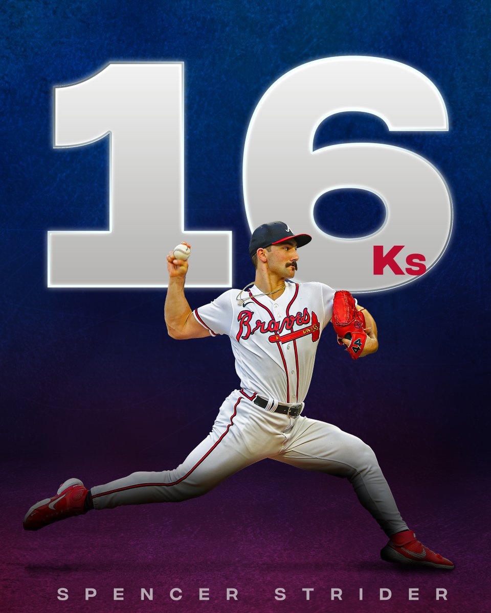 .<a href="/SpencerSTRIDer/">Spencer Strider</a> sets an Atlanta <a href="/Braves/">Atlanta Braves</a> record for Ks in a game!

It's only his 17th career start.