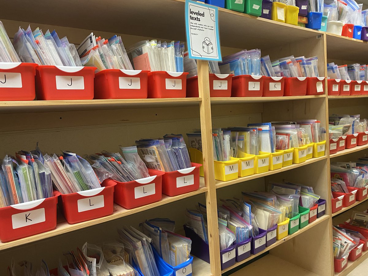PrimarilySOR's tweet photo. LETRS training inspired us to reimagine a book room aligned to the SOR. Summer hours, admin and teacher manpower, two months, mission accomplished! Four areas of text sets: Decodables, Leveled Texts J+, Content Knowledge, and Book Series sets #odellprimarypride #scienceofreading https://t.co/lYPMGYsCmI