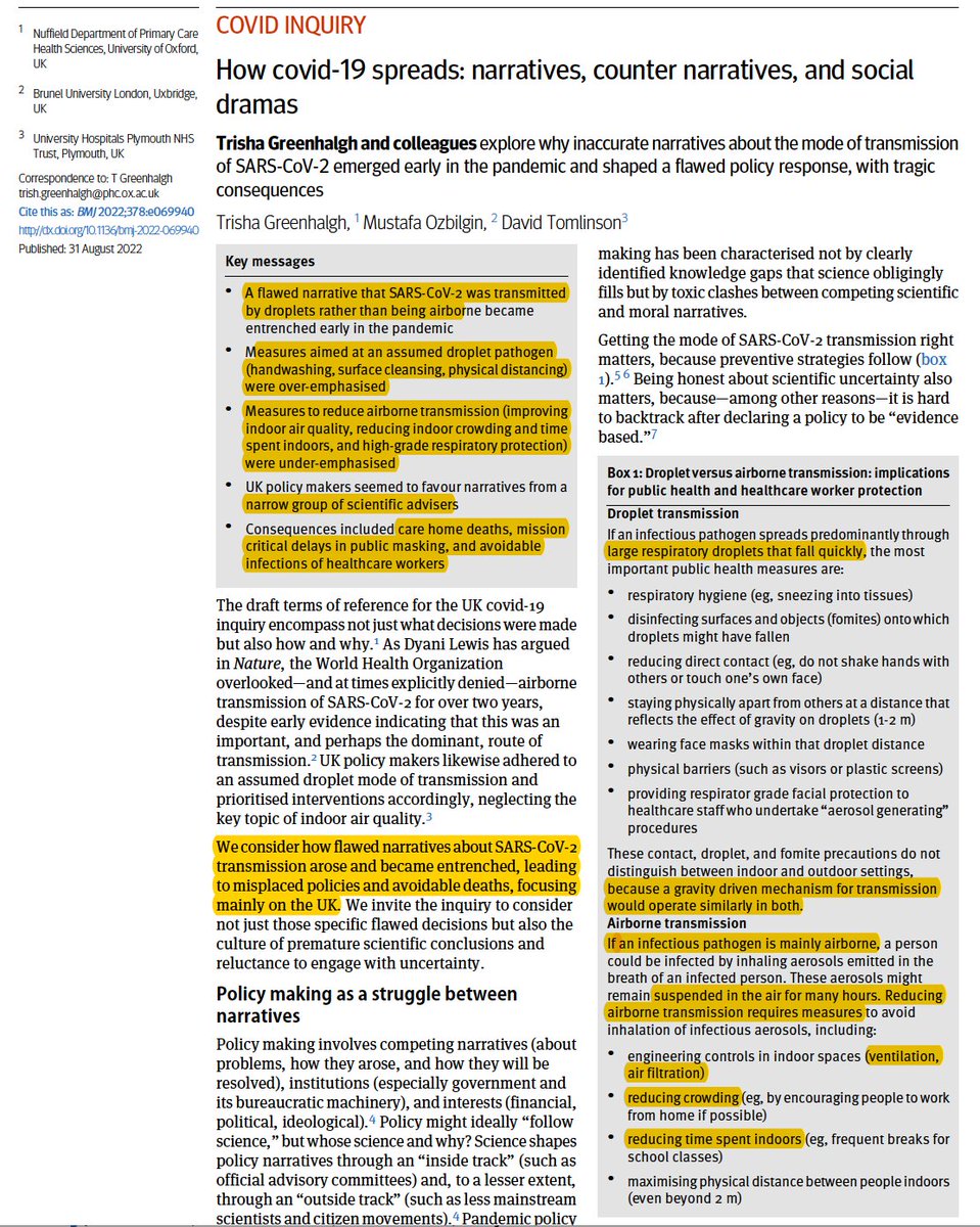 Eric Topol (@erictopol) on Twitter photo An indefatigable force throughout the pandemic, <a href="/trishgreenhalgh/">Trisha Greenhalgh</a> goes deep to understand the big miss—that #COVIDisAirborne
bmj.com/content/378/bm…
@BMJ_latest w/ <a href="/DRTomlinsonEP/">David R Tomlinson 🇺🇦💙</a> and Mustafa Ozbilgin An indefatigable force throughout the pandemic, <a href="/trishgreenhalgh/">Trisha Greenhalgh</a> goes deep to understand the big miss—that #COVIDisAirborne
bmj.com/content/378/bm…
@BMJ_latest w/ <a href="/DRTomlinsonEP/">David R Tomlinson 🇺🇦💙</a> and Mustafa Ozbilgin