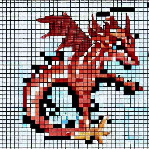 AIにドット絵が打てるかどうかの実験。8ビット風のピクセルアートでレッドドラゴン、いうリクエスト出力結果 