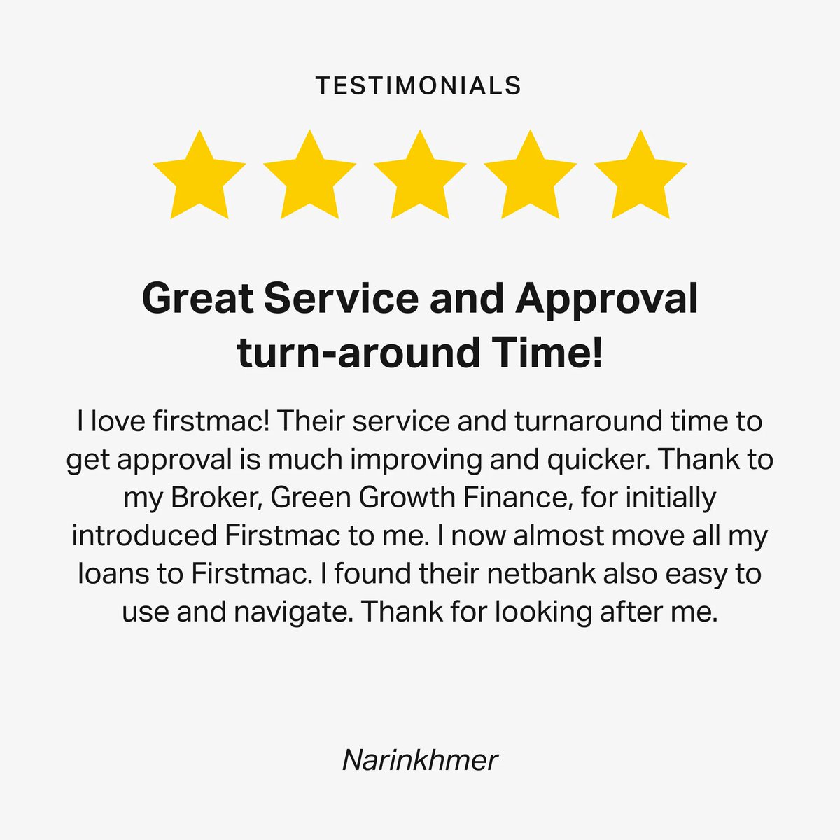 FirstmacLimited's tweet image. ⭐⭐ ⭐ ⭐ ⭐  Another 5 star review for Firstmac!

 If you’ve had a great experience with Firstmac, write us a review on buff.ly/333DFXz!