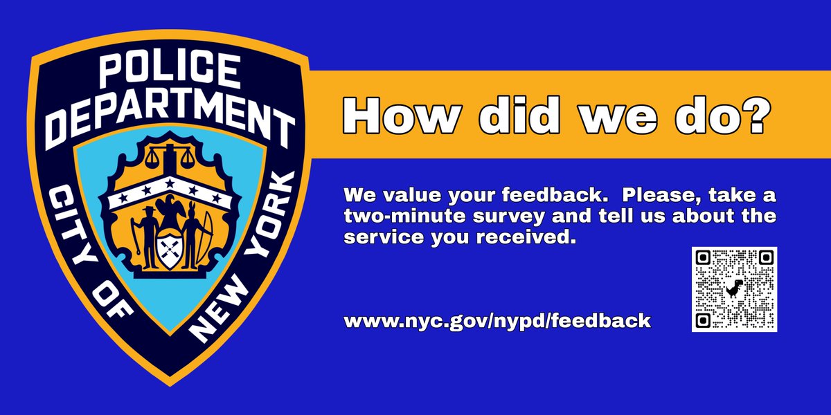 Your feedback is important to us. 

If you recently visited one of our precincts, let us know how your experience was. 

Follow the link below to complete a short survey. surveymonkey.com/r/NYPDwebsite