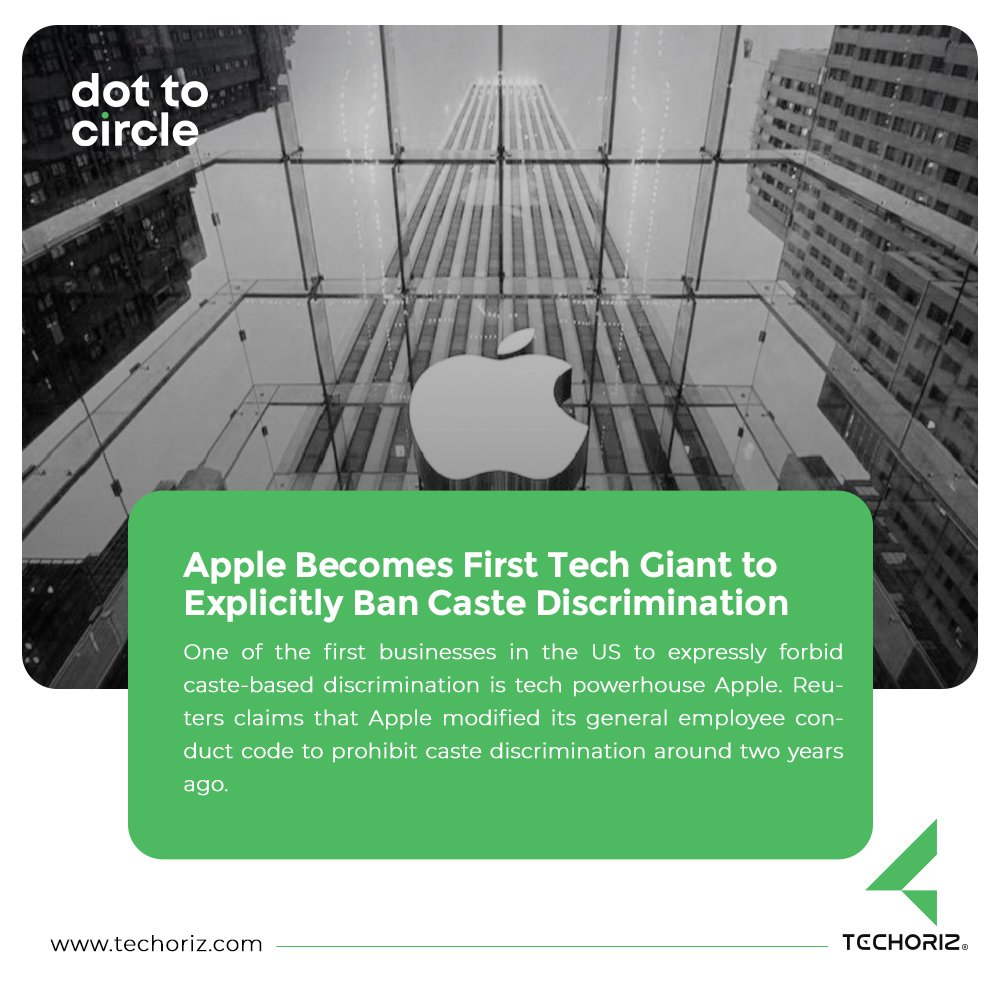 DottoCircle1's tweet photo. One of the first businesses in the US to expressly forbid caste-based discrimination is tech powerhouse Apple. Reuters claims that Apple modified its general employee conduct code to prohibit caste discrimination around two years ago.
.
.
#apple #dailynews #dailypost #dottocircle https://t.co/1m0eYsSAl9