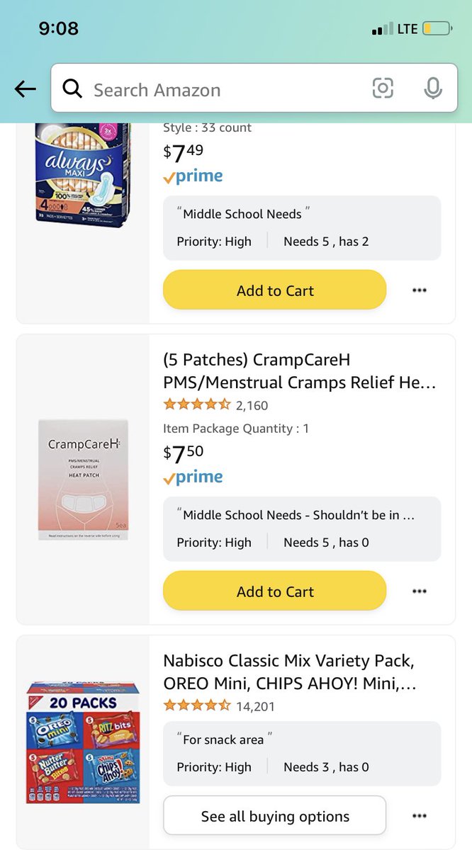 ObsessedTeach's tweet photo. My darlings with periods are really going through it. I’m running through my menstural materials for them. Any help(including snacks) would help them so much. RT if you can! #periodproverty #clearthelist https://t.co/SoUCUg03NM https://t.co/kh9g3rBAfI