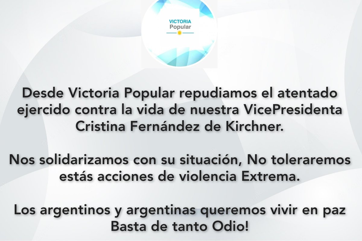 oficial_popular's tweet photo. Nos solidarizamos con nuestra VicePresidenta Cristina Fernandez de Kirchner.
Los argentinos y argentinas queremos vivir en paz. 
Basta de tanto odio! https://t.co/NzwYsiRmFU