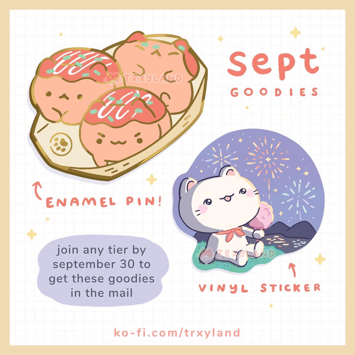 This month's goodies are inspired by good times with friends and food at the night market

Get them when you join any tier of my Pin Club before the end of Sep!

Link below 🔗 