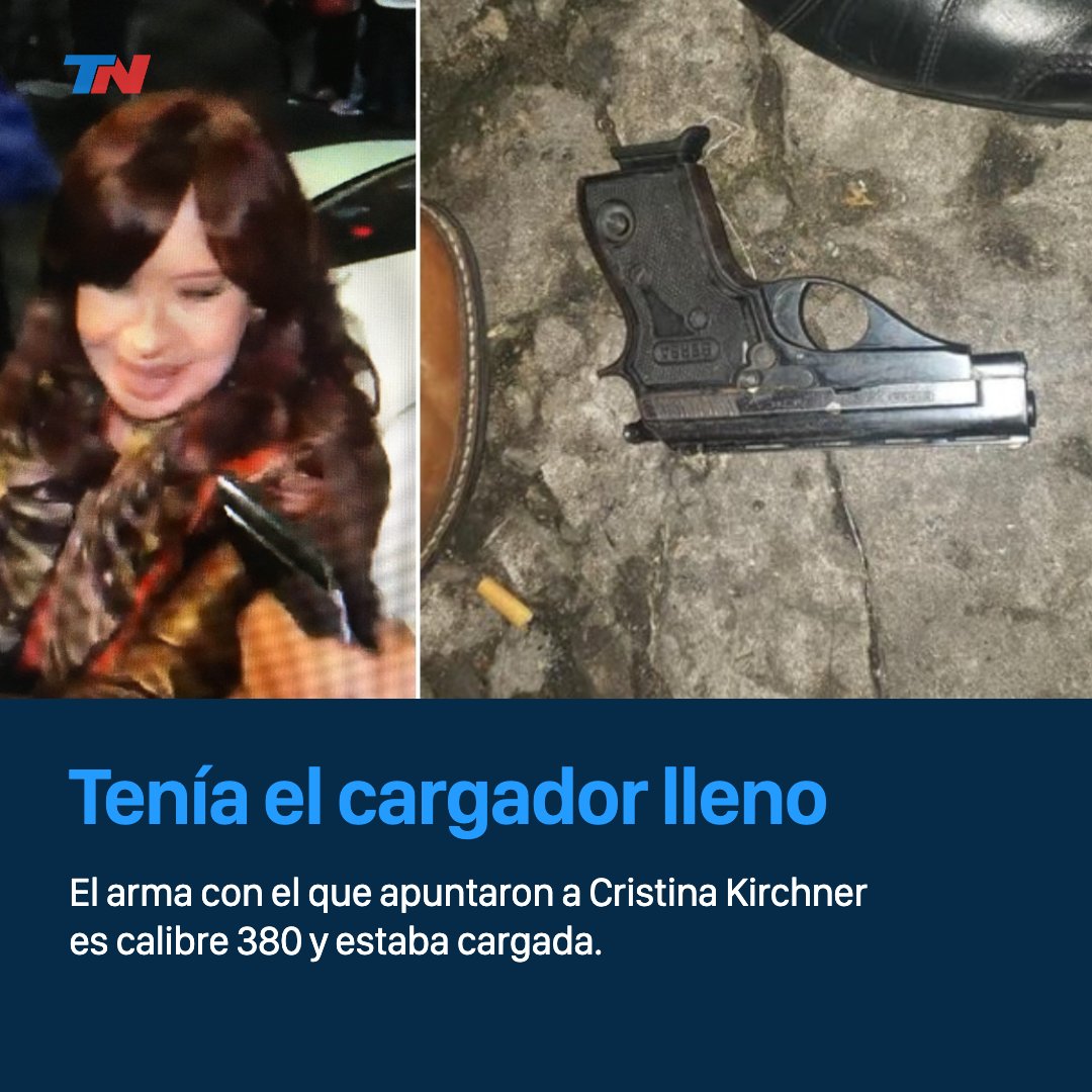 todonoticias's tweet photo. El arma con el que le apuntaron a Cristina Kirchner tenía el cargador lleno  https://t.co/NXEaCarydj https://t.co/iyaLx2AyVT