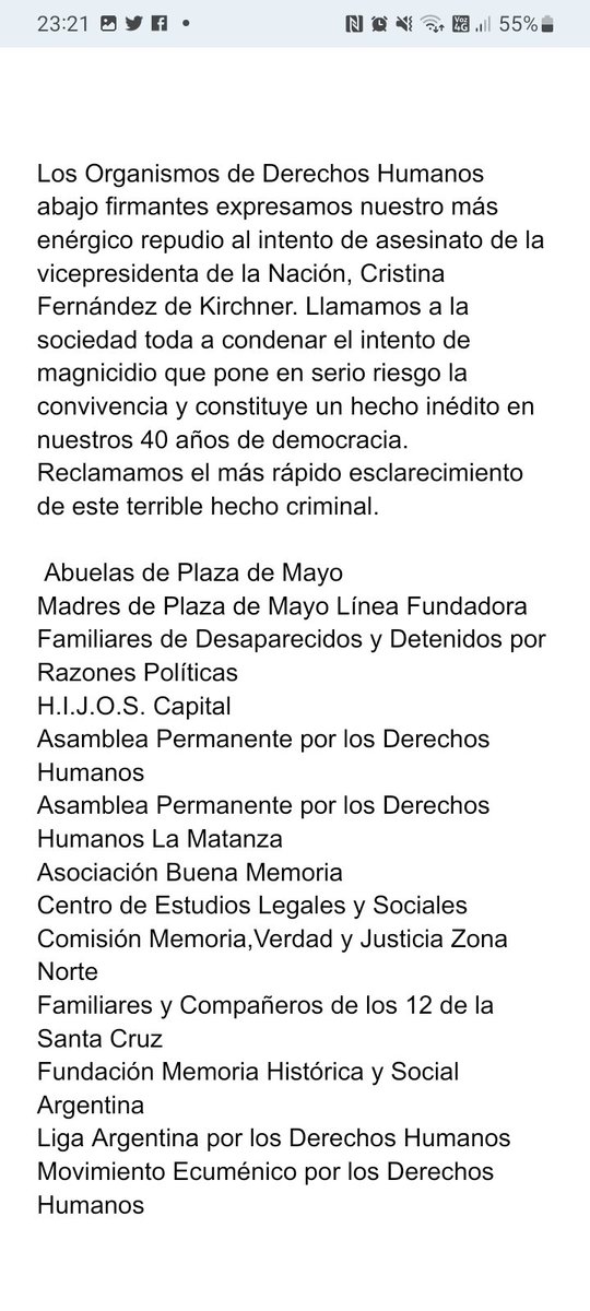 Repudiamos el atentado contra la Vicepresidenta de la Nación <a href="/CFKArgentina/">Cristina Kirchner</a>