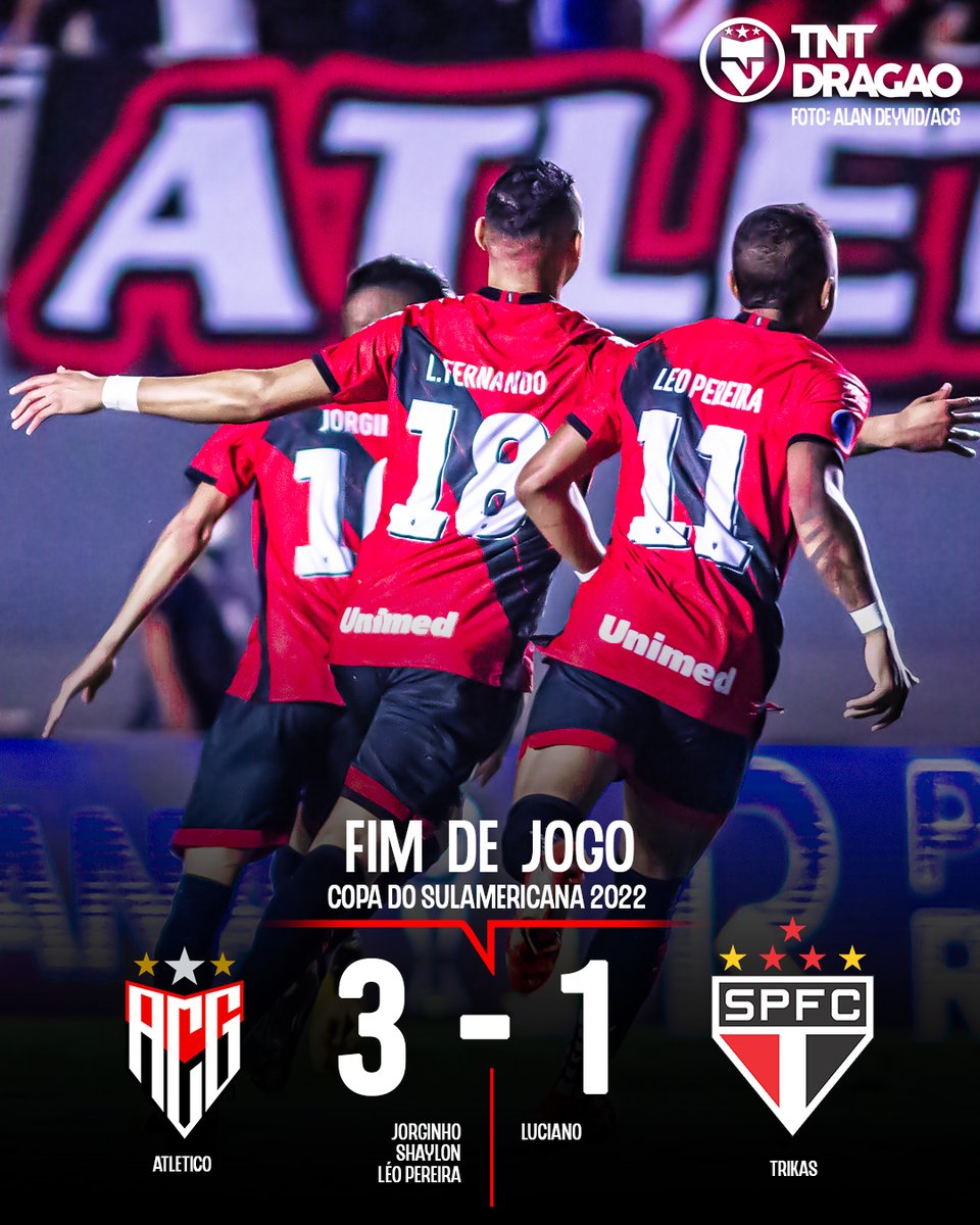 TNTDragao's tweet photo. É O DRAGAS! Altético bate o São Paulo, por 3x1, pelo jogo de ida da semifinal da Copa Sulamericana

#Atleticogo #SPFC #Futebol https://t.co/fHR9iPDLGg