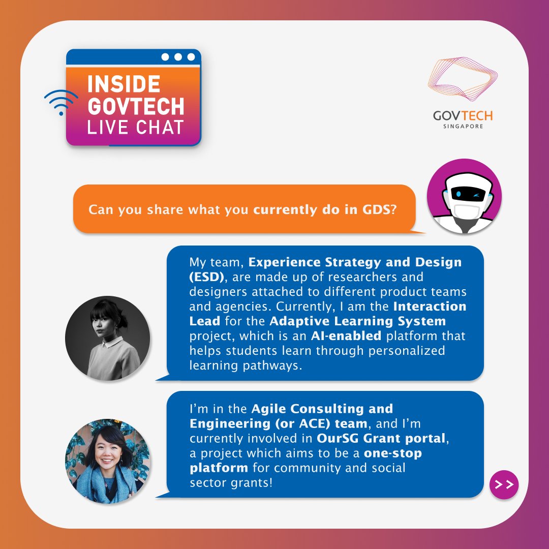 GovTechSG's tweet photo. Does #UX Design excite you?
Don’t miss out on our virtual Live Chat:
📅: 9 Sep (Fri)
⏰: 12 pm
Hear from Qi Xuan and Shaina as they share their experience on Designing Tech for Public Good and life #InsideGovTech.
RSVP by 5 Sept ➡️ https://t.co/xVUY21JHoa https://t.co/Kkd3jO96ii