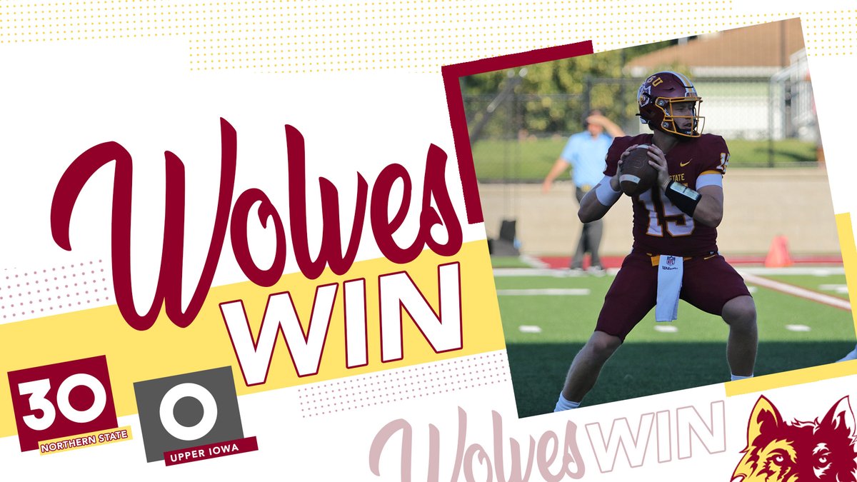 #WolvesWin

<a href="/NSUWolves_FB/">Northern State Football🐺 🏈</a> kicks off 2022 with a shutout of Upper Iowa‼️

🅆🄾🄻🅅🄴🅂 🄻🄴🄰🄳🄴🅁🅂
Bonds: 207 yds passing, 3 TD
Brenton: 50 yds rushing, 1 TD
Fiscelli: 94 yds receiving
Marshall: 6 tlks, 2.0 sacks

#GoWolves🐺 | #maroonNgold🐾