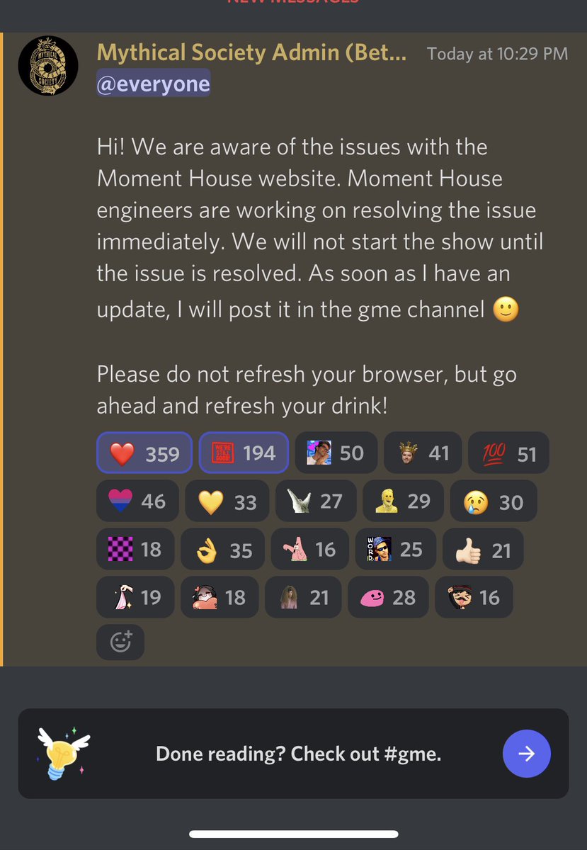 KATastrophe1998's tweet photo. For those who aren’t society members, they’re on hold and working super hard to fix everything!! Thank you those at @Mythical
#gme  #goodmythicalevening https://t.co/MXembo1Pt0