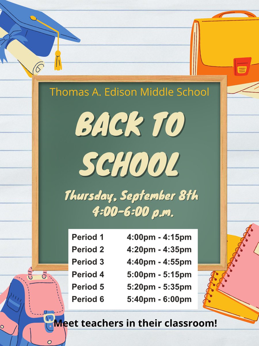 We are back in person! Come meet teachers in their classrooms, Thursday, September 8th from 4:00-6:00 p.m.