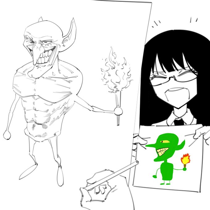 one of my close friends just got a drawing tablet and drew a goblin, I remade it for fun. 