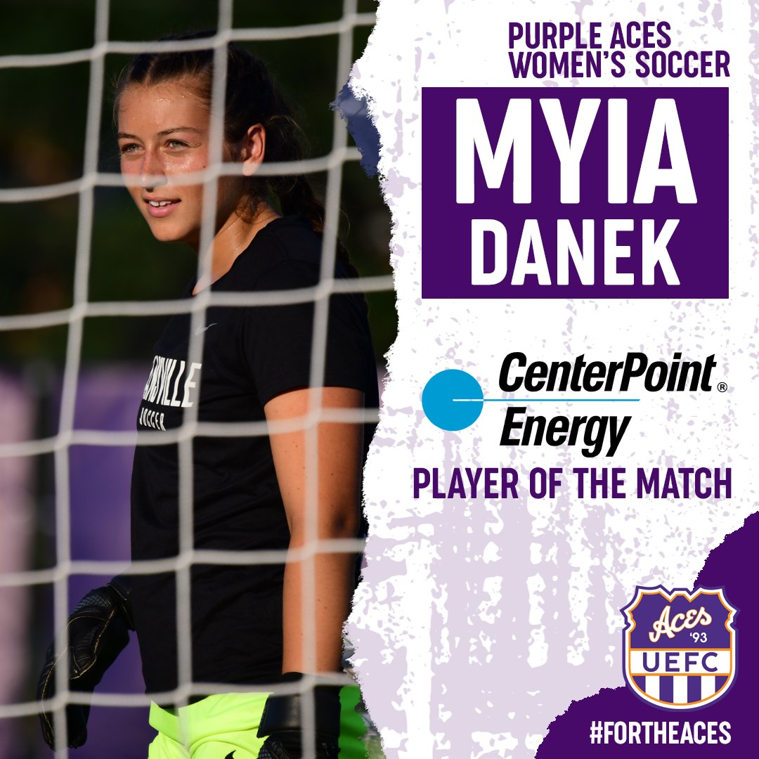 Tonight's CenterPoint Energy Player of the Match is goalkeeper Myia Danek.  Myia recorded five saves on the way to her first shut-out as a Purple Ace.

⚽ #ForTheAces
