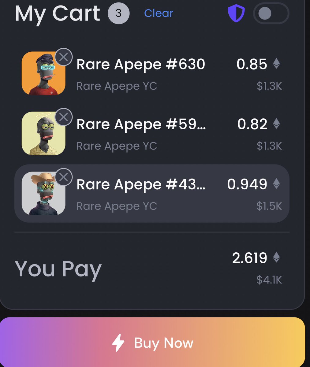 delbrok0's tweet photo. Road to 400. #RAYC 
🛒 Bought: 3 items for 2.619 ETH
💰 Gas savings: $1.96 https://t.co/tGoUtzHB97