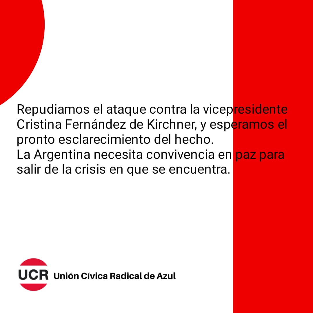 ucrazuloficial's tweet photo. #RepudioTotal #CristinaKirchner #ucrnacional #NOalaviolencia #noviolencia #Paz #unirygobernar #ucr #ucrazul #ciudaddeazul #uncambioradical #democracia #libertad #argentina #radicalismo #unioncivicaradical #radicales https://t.co/2OtmIlskon
