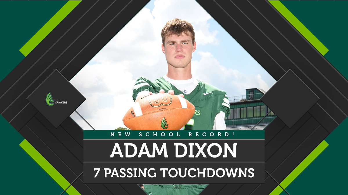BREAKING | Adam Dixon has set a <a href="/DubC_Football/">Wilmington Football</a> single game record with seven passing touchdowns in the Quakers' 52-27 win at Southern Virginia in the season opener! 

He passes the old record of six set by Billy Blackburn against Marietta in 2007. #WeAreDubC #QuakerStyle #d3fb
