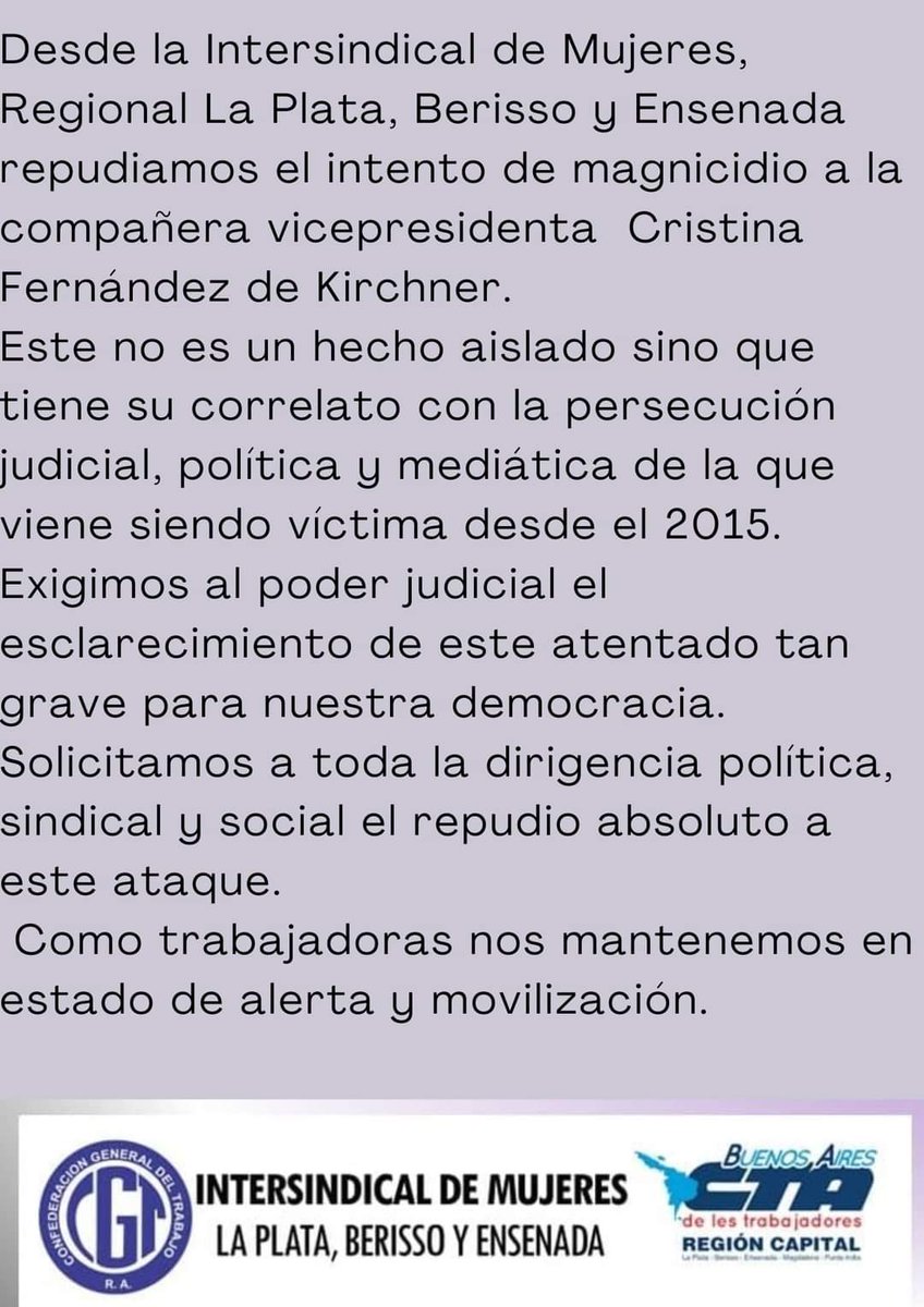 IntersindicalM's tweet photo. Basta de violencia política #TodosConCristinaMasQueNunca https://t.co/5bUH97mctV