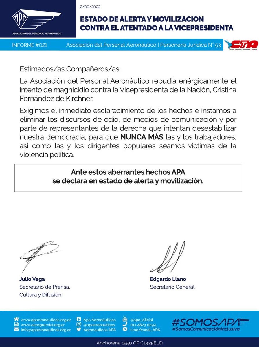 #AtentadoCFK #AtentadoACFK