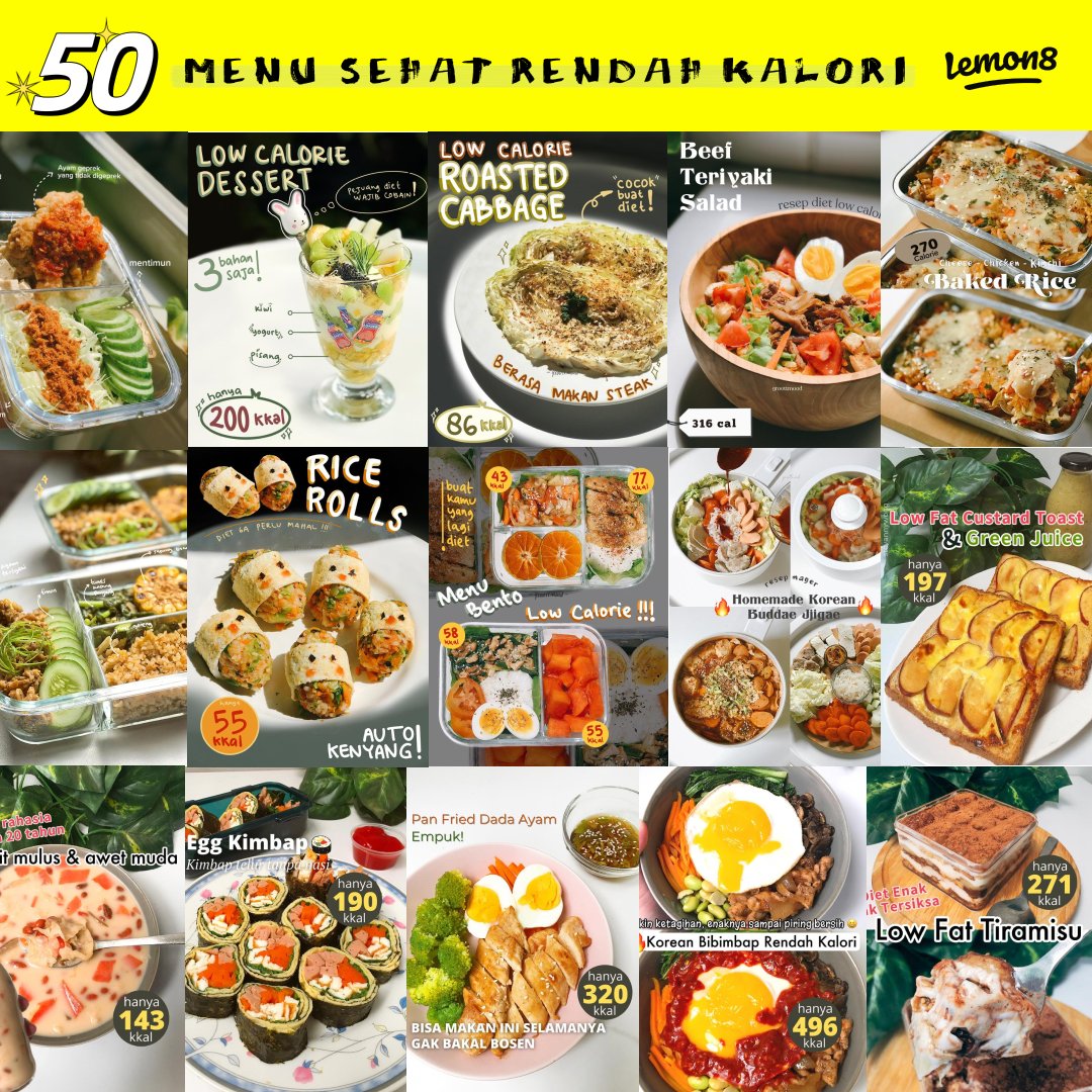 IndonesiaLemon8's tweet photo. 50 Diet Menu sehat rendah kalori, bikin kamu turun berat Badan🙀🙀

Lagi diet dan mau nurunin berat badan? gak cuma olahraga, kamu juga harus jaga pola makan, coba menu sehat rendah kalori untuk mendukung proses diet kamu 🤩✨

-A Thread

#lemon8indonesia #lemon8 
#diet #menudiet https://t.co/taltXLzQFS
