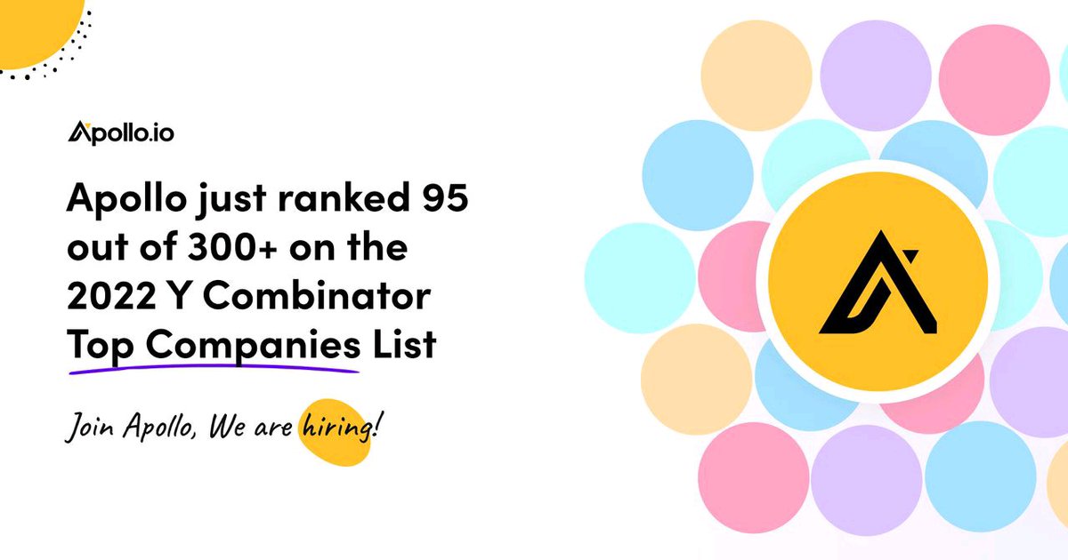 Apollo is changing the game for businesses everywhere.

Just ask #ycombinator bit.ly/3Q9VCf6

We're hiring!
Come join us on our mission to build the future of go-to-market solutions.
Check out our open roles: bit.ly/3e91hVi