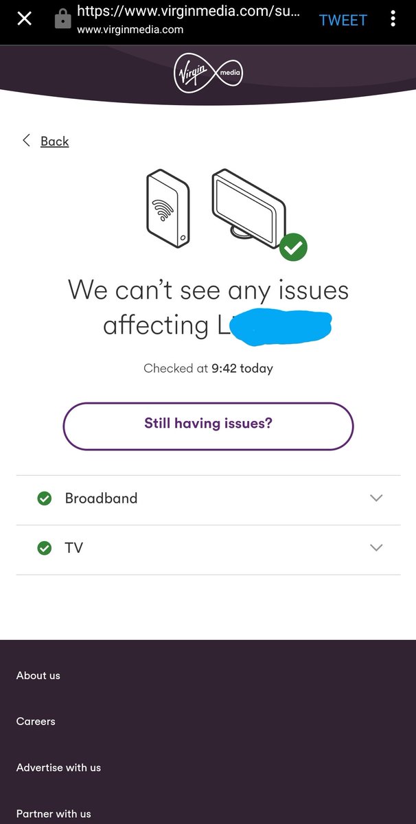 Kingsleyshepp's tweet photo. @virginmedia No issues according to you but still dropping connection. Now can't even test the connection as the page doesn't load. https://t.co/BodS7sKXWR