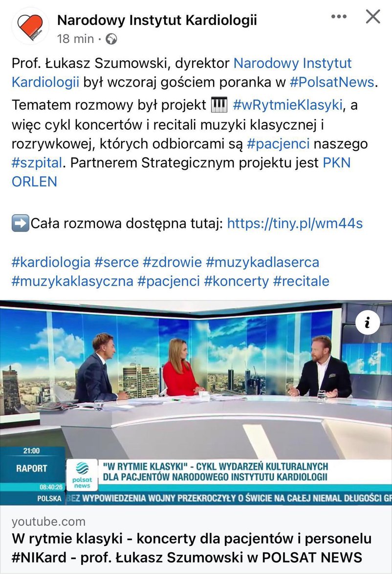 Chcecie hit? To prosze. 

W <a href="/nikardiologii/">Narodowy Instytut Kardiologii</a> nadal trwają boje w sprawie niesprawiedliwego traktowania pielęgniarek przez byłego ministra zdrowia, tymczasem on odwiedza telewizję i opowiada o muzyce klasycznej. 

Mi już brakuje słów mieszczących się w opisywanych jako kulturalne.