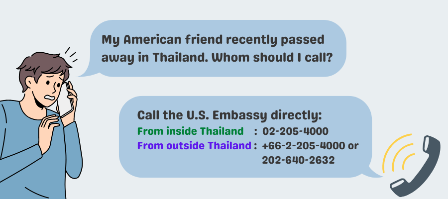 ACSBKK's tweet photo. To report the death, serious illness, violent crime against, or arrest of a U.S. citizen in Thailand you may call the U.S. Embassy directly: 
-From inside Thailand: 02-205-4000
-From outside Thailand: +66-2-205-4000 (Thai number) or 202-640-2632 (USA number) https://t.co/lA1VDLRhTh