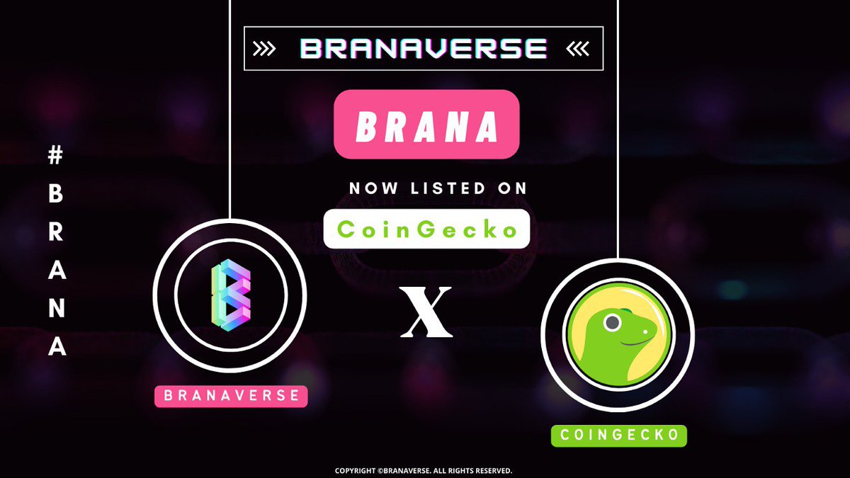 It is our pleasure to announce that #Brana had been listed on <a href="/coingecko/">CoinGecko</a>

Till now we are follow our activities in September , just stay tuned for what is coming. 

coingecko.com/en/coins/brana…

#Branaverse #Branaversian #NFTCommunity #nftart #NFTJapan #nftnews #NFTMarketplace #NFTs