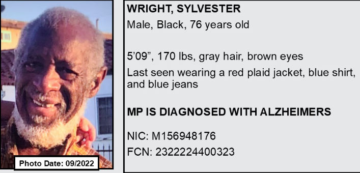 WESTMONT - 1400 Blk 103rd St ::🚨 Critical Missing:: Mr Wright who suffers from #AlzheimersDisease has gone missing in #SouthLA #Alzheimers #MissingPersons @AlzheimersLA #Lennox #Hawthorne
#Alzheimer #AvalonGardens #Westmont #VermontVista @LACrimeStopper1 @CitizenAppLA