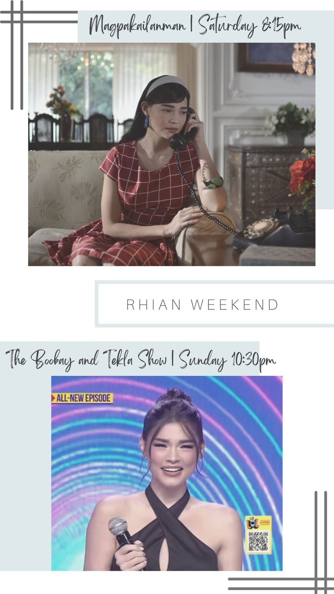 CybeRhians's tweet photo. Rhian weekend up ahead! What a great 1st weekend of September.

Rhian on Magpakailanman this Saturday, 8:15pm (part 1)
Rhian on The Boobay and Tekla Show this Sunday 1030pm

@whianwamos @MPKGMA @BoobayAndTekla https://t.co/Xw0XY6RydA