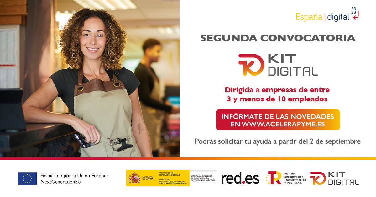 Hoy se abre la segunda convocatoria del programa #KitDigital para empresas de entre 3 y menos de 10 empleados solicita tu ayuda en 
🔗cutt.ly/LCppeOT

<a href="/_minecogob/">Economía, Comercio y Empresa</a> <a href="/SEDIAgob/">S.E. Digitalización e Inteligencia Artificial</a> <a href="/redpuntoes/">Red.es</a> 

 #PlanDeRecuperación #NextGenerationEU