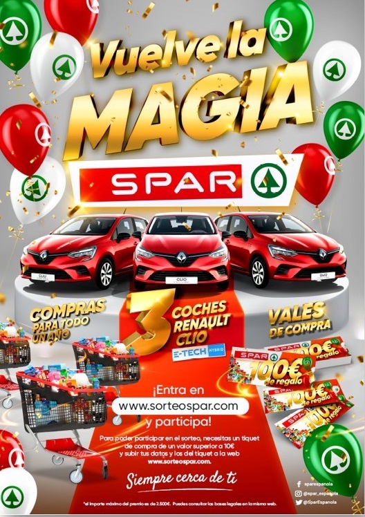 ¡Vuelve la magia de los sorteos <a href="/SparEspanola/">Spar Española</a> a nuestros súper #Plenus, #Aquié y los centros #CuevasCash adscritos a la campaña! ¡Participa y gana! Sorteamos 13 compras para todo el año, 3 coches Renault Clio y 200 talonarios de 100€.  #SaberElegir 

grupocuevas.com/noticias/vuelv…