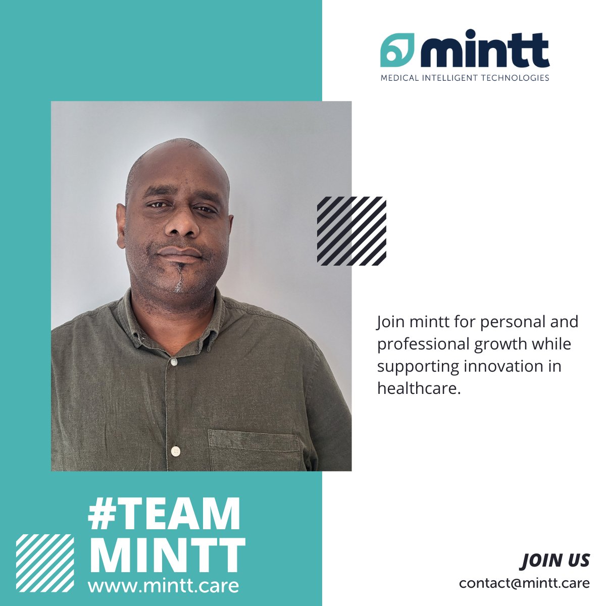 mintt_care's tweet photo. #teammintt spotlight! 👋

🍃 Meet our newest member: Robert.

"I love the dynamism, team spirit, and humanism that shine through this company, which aims at improving the quality of life of the elderly &amp; I am ready to contribute to its success."

#job4good #tech4good #mintt4you https://t.co/AFxwTPh89K