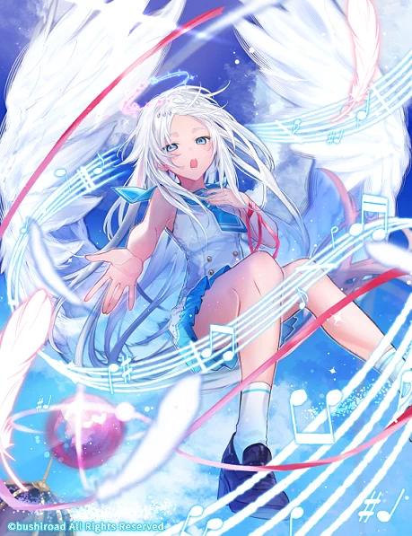 本日9/2発売カードファイト!!ヴァンガード リリカルブースター第3弾「リリカルモナステリオ ～なつのおもいでっ!～」にて『蒼穹へ響く潔白 アルヴィエル』描かせていただきました。よろしくお願い致します#ヴァンガード 