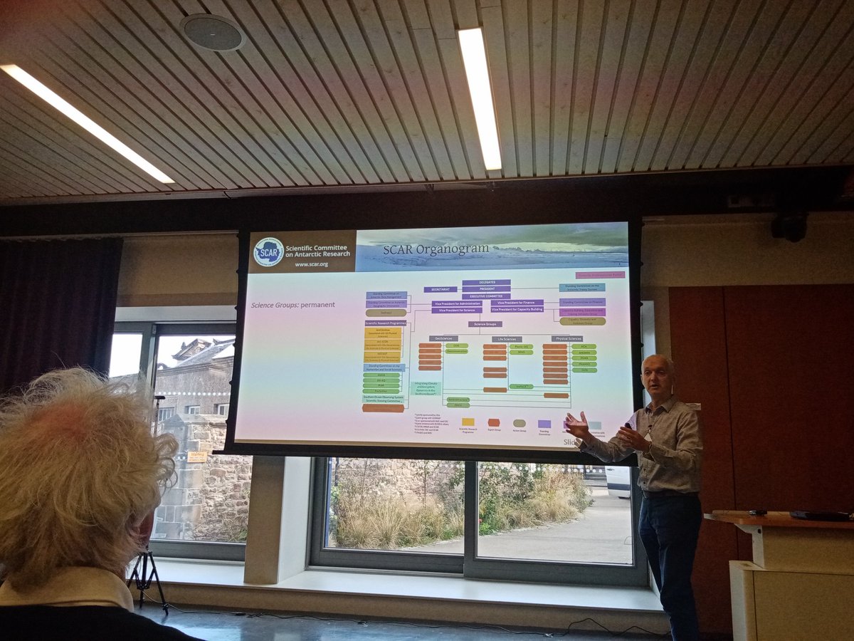 drsianhenley's tweet photo. Nice overview of the international Scientific Committee on Antarctic Research (SCAR) by chair of UK National Committee, Mike Bentley. So many opportunities to get involved, increase the reach of your research, network & influence policy! @SCAR_Tweets #UKASC22 #UKASC https://t.co/vGFZhaGw6a