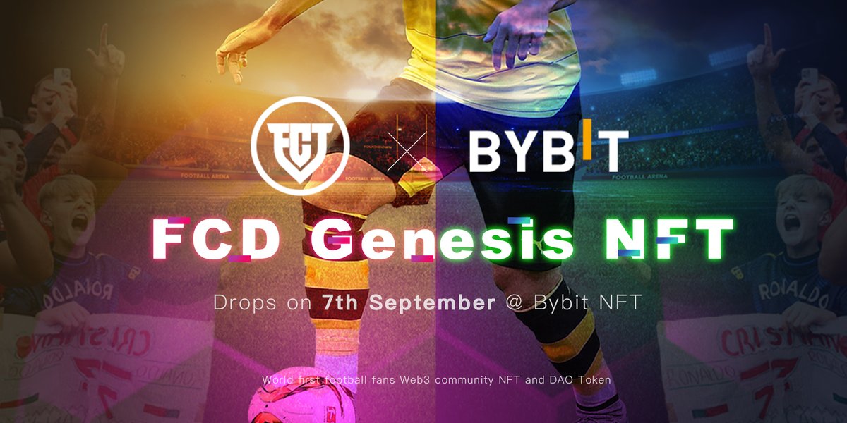 📢FCD NFT will INO on <a href="/Bybit_NFT/">Bybit NFT</a> 
Time: 7th September
Total Supply: 2500 @ 0.025E

🚀FCD NFT is world first football fans Web3 community NFT + DAO Token.⚽️

🎁3 FCD NFTs raffle to 

1⃣ follow @fcdweb3 <a href="/Bybit_NFT/">Bybit NFT</a> 
2⃣ RT &amp; Like

👉🤑Extra Raffle  - premint.xyz/fcd-genesis-nf…
⏰4days