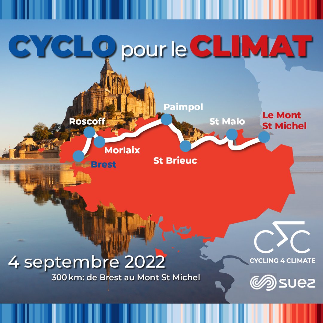 SUEZ est partenaire de <a href="/cycling4climate/">Cycling for Climate</a> "Cyclo pour le Climat" qui a lieu dimanche. 28 cyclistes vont parcourir 300 km, de Brest au Mont-Saint-Michel pour sensibiliser aux conséquences du changement climatique : élévation du niveau de la mer &amp; impact sur le littoral #BeTheChange