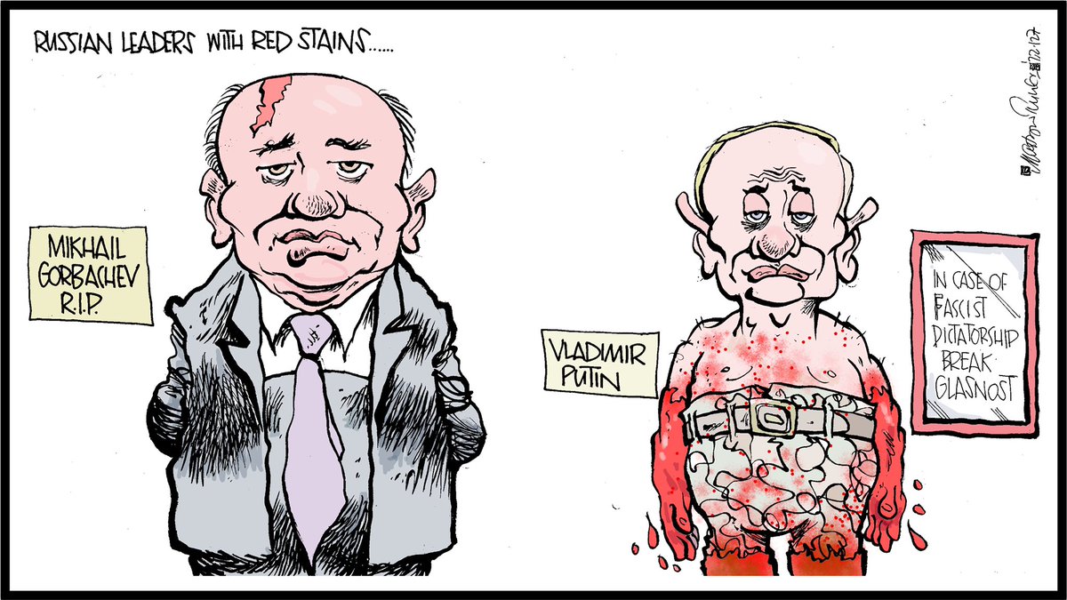 Cartoon4sale's tweet photo. Martyn Turner on #RIPGorbachev #MikhailGorbachevRIP #PutinWarCrimes #PutinWarCriminal - political cartoon gallery in London https://t.co/dePcTdnXF6 https://t.co/pD0YEfAMbf