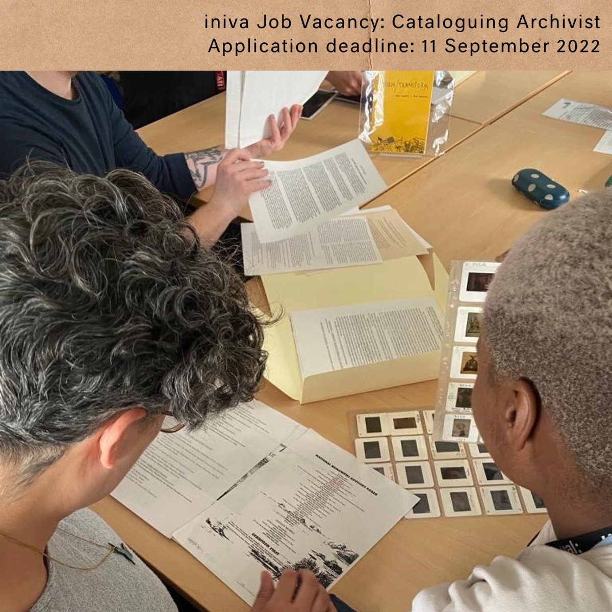 iniva is hiring a 𝗖𝗮𝘁𝗮𝗹𝗼𝗴𝘂𝗶𝗻𝗴 𝗔𝗿𝗰𝗵𝗶𝘃𝗶𝘀𝘁 enabled by a grant award from Archives Revealed. Application deadline: Sunday 11 September (11.59pm BST) ow.ly/NUWV50Ky7aw Thank you @wolfsonfdn @UkNatArchives @ThePilgrimTrust! #archivejobs #artsjobs