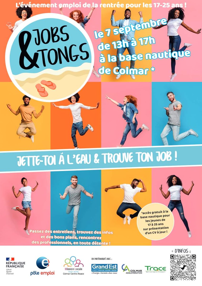 🔜 [ #SaveTheDate ] Ne ratez pas l'événement #emploi - Jobs&amp;Tongs - de la rentrée @poleemploi_GE de #Colmar le 07/09 ! 🌊🤗