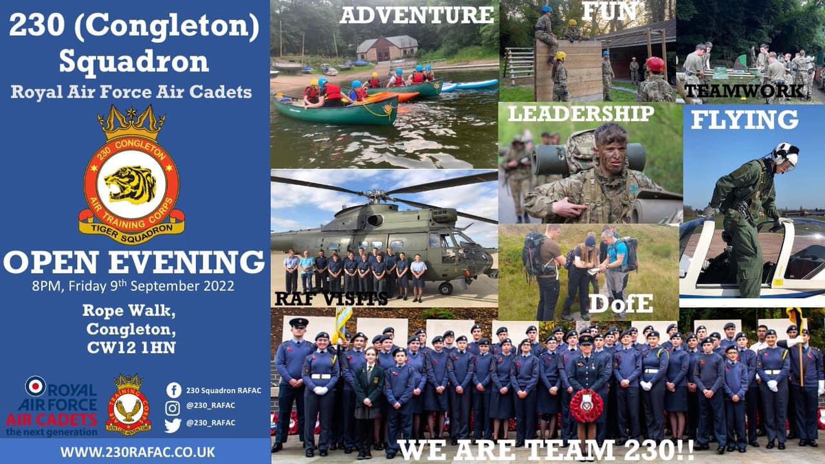 OPEN EVENING! 

If you know of anyone aged 12+, and in year 8+, who is interested in joining our fabulous squadron, invite them to attend our open evening next Friday, 9th September at 8pm, where they can enjoy a welcome presentation and tour of our amazing facilities.